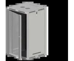 19" 18U 600x600 sieninė/grindinė spintelė, nedaloma, vienos sparno stiklinės durys, pilnas galinis dangtis, perforuoti judantys šoniniai dangčiai, pilka, 4 ALANTEC sijos