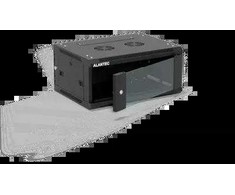 19" 4U 600x450 sieninė spintelė, vienos lapo stiklinės durys, nuimamas pilnas galinis dangtis, nuimami pilni šoniniai dangčiai, rakinama, 4 sijos, juoda, ALANTEC