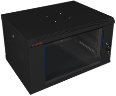 19" 4U 600x450 sieninė spintelė, vienos lapo stiklinės durys, visiškai nuimama galinė sienelė, visiškai nuimamos rakinamos šoninės sienelės, 4 sijos, juoda, savarankiškam surinkimui - plokščia pakuotė, ALANTEC