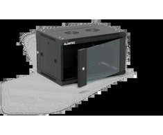 19" 6U 600x450 sieninė spintelė (dvigubos sekcijos variantas), vienos lapo stiklinės durys, nuimamas pilnas galinis dangtis, nuimami pilni šoniniai dangčiai, rakinama, 4 sijos, juoda, ALANTEC