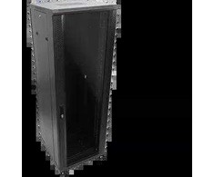 27U serverio spinta 600x1000, stiklinės priekinės durys, perforuotos plieninės galinės durys, spyna, 4 laikančiosios sijos, 4 reguliuojamos kojelės, savarankiškam surinkimui, juodas Q-LANTEC