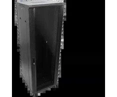 27U serverio spinta 800x1000, stiklinės priekinės durys, perforuotos plieninės galinės durys, spyna, 4 laikančiosios sijos, 4 reguliuojamos kojelės, savarankiškam surinkimui, juodas Q-LANTEC