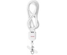 Activejet virvelė su 3 viename įkrovimo laidu, baltas. Galuose įvairios jungtys: USB-C, „Lightning“ adapteris, USB-A