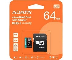 Adata Premier Pro 64 GB UHS1 U3 V30 A2 Micro SD atminties kortelė + adapteris