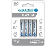 Akumulatorki AAA / R03 Ni-MH everActive 800mAh Sidabrinis Line (4 dėžė vnt.)