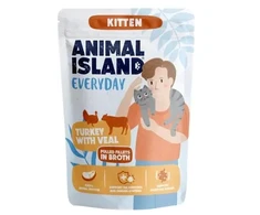 ANIMAL ISLAND Everyday Kitten kalakutiena with veal in broth – šlapias kačių maistas – 85g