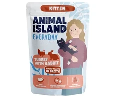 ANIMAL ISLAND Everyday Kitten kalakutiena with rabbit in broth – šlapias kačių maistas – 85g