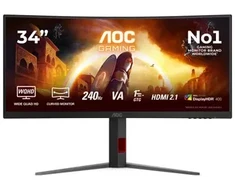 AOC CU34G4Z 34 colių monitorius, greitas VA, WQHD 21:9, 240 Hz, 1 ms, 3440 x 1440 pikselių, 450 cd/m2, HDMI prievadai: 2, juodas