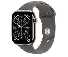 Išmanusis laikrodis „Apple Watch Series 11 GPS + Cellular“, 46 mm, natūralaus titano korpusas su akmeniniu pilkos spalvos sportiniu dirželiu – M/L