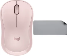 Belaidė kompiuterio pelė Logitech M240 Silent Bluetooth Mouse, rožinės spalvos + Studio Series pelės kilimėlis