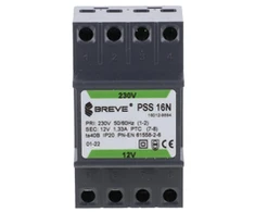 BREVE 1 fazis modulinis transformatorius PSS 16N 16VA 230/12V /montuojamas ant bėgio/ 16012-9894