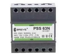 Breve 16012-9907 Vienfazis modulinis transformatorius PSS 63N 63VA 230/12V /skirtas bėgeliui/ 16012-9907