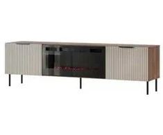 Laikiklis Cama Meble ALMERA TV cabinet 180.5x42x52.5 walnut/cashmere + juodas fireplace