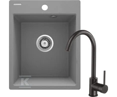 Granitinė virtuvinė plautuvė Deante Corio su maišytuvu, ZRCBS103, Metallic pilkas+Juodas