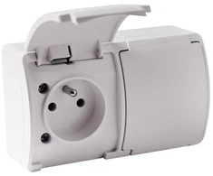 Dvigubas paviršius montuojamas lizdas su įžeminimu, su atvartu VIPLAST KOALA Baltas IP44 162-01