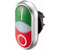 Eaton Dviejų mygtukų pavara žalia / raudona I-O 22mm IP66 su apšvietimu M22-DDLF-GR- X1 / X0 (284814)