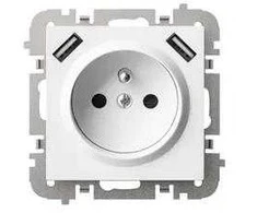 Elektro Plast Nasielsk 3888-10 Vestra maitinimo šaltinis, 2P+Z, 2xUSB, be rėmelio, įleidžiamas, IP20, baltas 3888-10