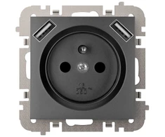 Elektro Plast Nasielsk Elektro-Plast Vestra 2P+Z 2xUSB maitinimo lizdas be rėmelio IP20 juodas 3888-19