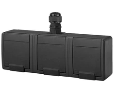 Elektro Plast Nasielsk 5043-67 AQUANT 2K trigubas ant paviršiaus montuojamas lizdas su įžeminimu 3x2P+Z IP65 antracitas 5043-67