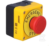 Emas Promet 40mm (1NC) juodai geltona saugiojo lydinio juosta su aprašomąja plokšte "Avarinis sustojimas" - P1EC400E40- K