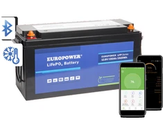 EUROPOWER LFP serijos LiFePO4 baterija 12.8V 150Ah Bluetooth, šildymo kilimėlis (Eksploatavimo trukmė ~2000 ciklų)