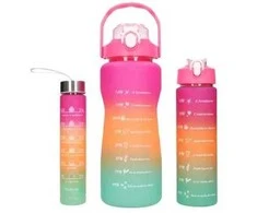 Extralink | Bidon motywacyjny 3w1 | komplektas, rožinė-oranžinė, 2000ml+900ml+300ml