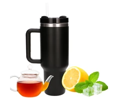 Extralink Juodas FOREST Termo puodelis ZE SŁOMKĄ Termosas Z UCHWYTEM 1200ML JUODA