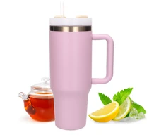 Extralink Juodasis miškas | Terminis puodelis su šiaudeliu | termosas su rankena 1200 ml, rausvos spalvos