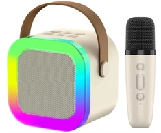 Extralink Kids Mini karaoke LED garsiakalbis 1x Mic rusvai gelsvas | Karaoke rinkinys | garsiakalbis, 1x mikrofonas, Bluetooth, AUX, atminties kortelės lizdas, RGB apšvietimas