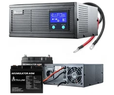 Extralink „Piorun“ 2000VA/1600W keitiklio komplektas + 2x Extralink AGM 12V 45Ah akumuliatoriai | Avarinis maitinimo šaltinis | Gryna sinusinė banga, 12 V nuolatinės srovės akumuliatoriaus įtampa + nereikalaujantis priežiūros