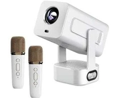 Extralink Išmanusis kino ir karaoke projektorius – IMS360, baltas | Filmų, žaidimų ir muzikos projektorius su 2 mikrofonais | 1080p, „Android 13“