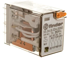 Finder Pramoninė relė 4P 7A 24V kintamos srovės LED bandymo mygtukas (55.34.8.024.0050)