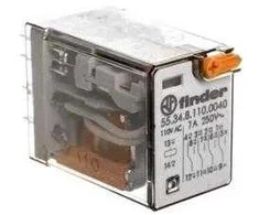 Finder pramoninė relė 4P 7A 110V AC testo mygtukas Mechaninis aktyvacijos indikatorius (55.34.8.110.0040)