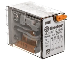 Finder Pramonės relės 4P 7A 110V AC mygtuko bandymas mechaninių charakteristikų indikatorius (55.34.8.110.0040)