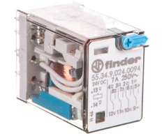 Finder Pramoninė relė 4P 7A 24V DC bandymo mygtukas LED veikimo indikatorius (55.34.9.024.0094)