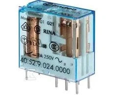 „Finder“ PCB montuojama galios relė, 24 V nuolatinės srovės ritė, 8 A perjungimo srovė, DPDT