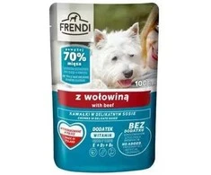 Šunų maistas - FRENDI gabaliukai padaže jautiena (Frendi, 100g, 7% baltymų, 82% drėgmės)
