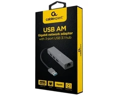 GEMBIRD A-AMU3-LAN-01 USB-AM į LAN Gigabit adapteris, USB 3.0 x3 šakotuvas, juodas