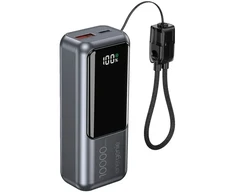 „Gembird PB10-PD20-LCD-02“ kompaktiška greito įkrovimo išorinė baterija su LCD ekranu, 20 W, 10000 mAh, pilkos spalvos