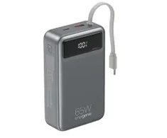 Gembird PB20-PD65-LCD-01 greito įkrovimo išorinė baterija su integruotais laidais, 65W, 20000 mAh, juodas