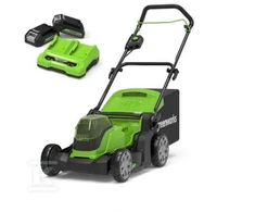 Greenworks Akumuliatorinė vejapjovė 2x24V Akumuliatorinė vejapjovė 41cm G24X2LM41K2x komplektas dvigubas įkroviklis + 2 baterijos 2Ah