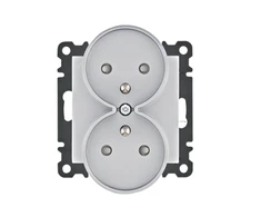 Hager Polo WL1342 Lumina Lizdas maitinimo blokas su įžeminimu dvigubas su sklendės kontaktais 16A/250VAC Sidabrinė WL1342