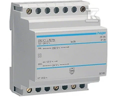 Hager Modulio saugos transformatorius 230 / 12- 24V AC 1,04- 2,08A 25VA IP20 (ST312)