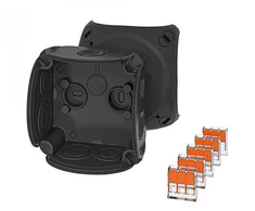 Hensel 62000468 Jungiamoji dėžutė 84x84x55 mm su membraniniais įvadais, 5 gnybtai, COMPACT, „wago“, juoda, IP 66, DK 0102 XZ 62000468