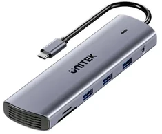„Unitek“ USB-C šakotuvas 11in1 su dviejų monitorių palaikymu | 4K@30Hz | RJ45 | PD 100W | SD/Micro SD