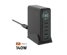 Įkroviklis Fixed GaN 140 1x USB-A 4x USB-C 5 A (FIXCG140D-4C1A-BK)