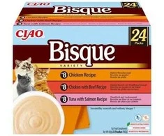 INABA Ciao Bisque Creamy soup with vištiena, jautiena and fish – skanėstas katėms – 24x40g
