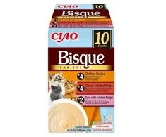 INABA Ciao Bisque Creamy soup with vištiena, jautiena and fish – skanėstas katėms – 10x40g