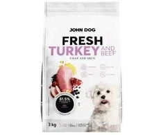 Šunų maistas - JOHN DOG Šviežia kalakutiena ir jautiena sausas šunų maistas 3kg