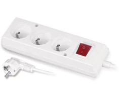 Jonex Prailginamasis laidas su trijų krypčių lizdu su jungikliu 3x2p+Z 10A 5m baltas
